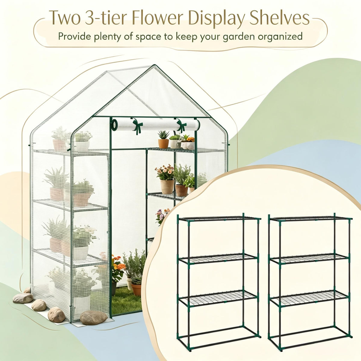 Portable Walk-In Greenhouse 3 Tiers 6 Shelves Gardening Storage Organizer for Outdoor Plant Care