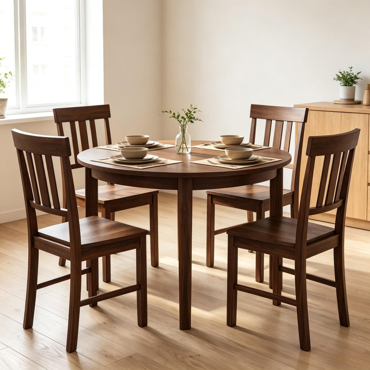 Set of 4 Rubber Wood Dining Chairs with High Slat Backrests for Kitchen Or Dining Room Furniture