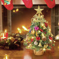 Small Christmas Tree with Lights,21.65 in Mini Tabletop Tree Decor Little Christmas Tree With 20 Led Warm White String Lights,with Pine Cones Ornaments