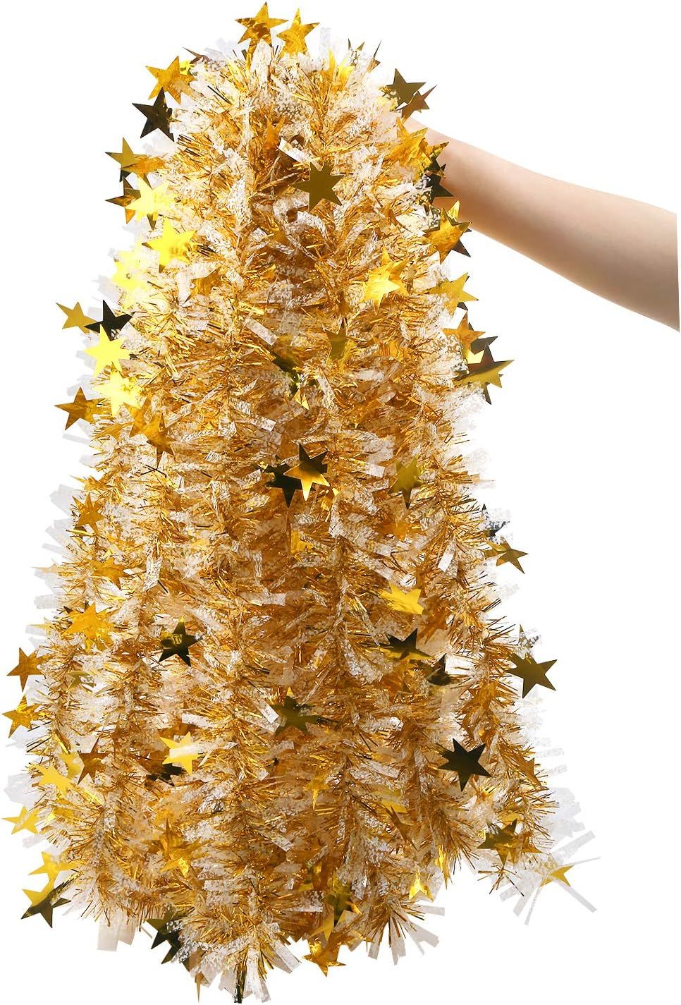 33FT Christmas Tinsel Garland,Metallic Twist Garland in Gold and White for Christmas Tree Party Dcoration Supply
