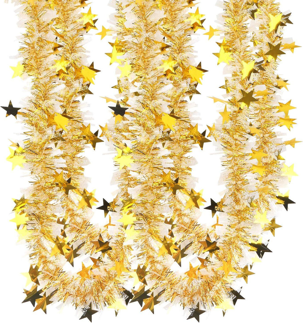 33FT Christmas Tinsel Garland,Metallic Twist Garland in Gold and White for Christmas Tree Party Dcoration Supply