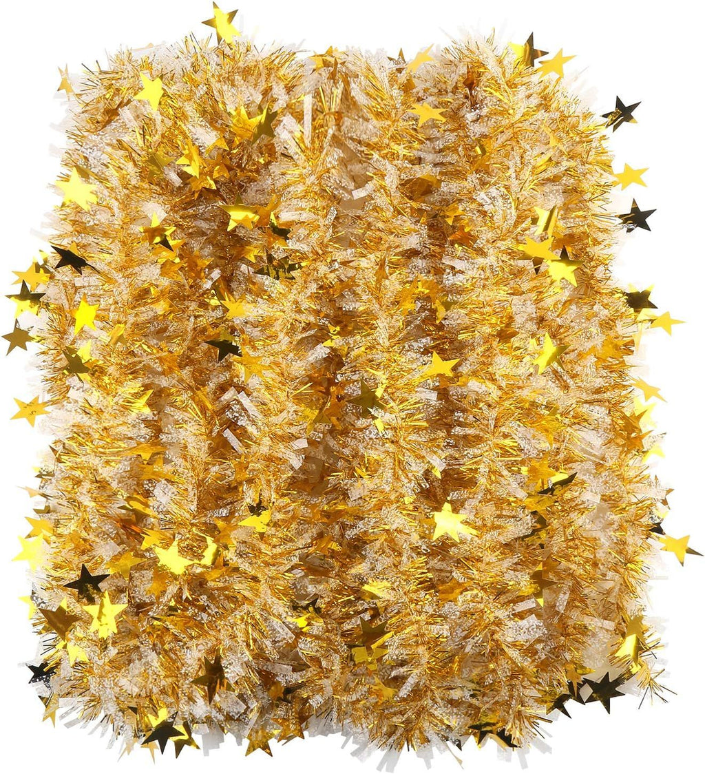 33FT Christmas Tinsel Garland,Metallic Twist Garland in Gold and White for Christmas Tree Party Dcoration Supply