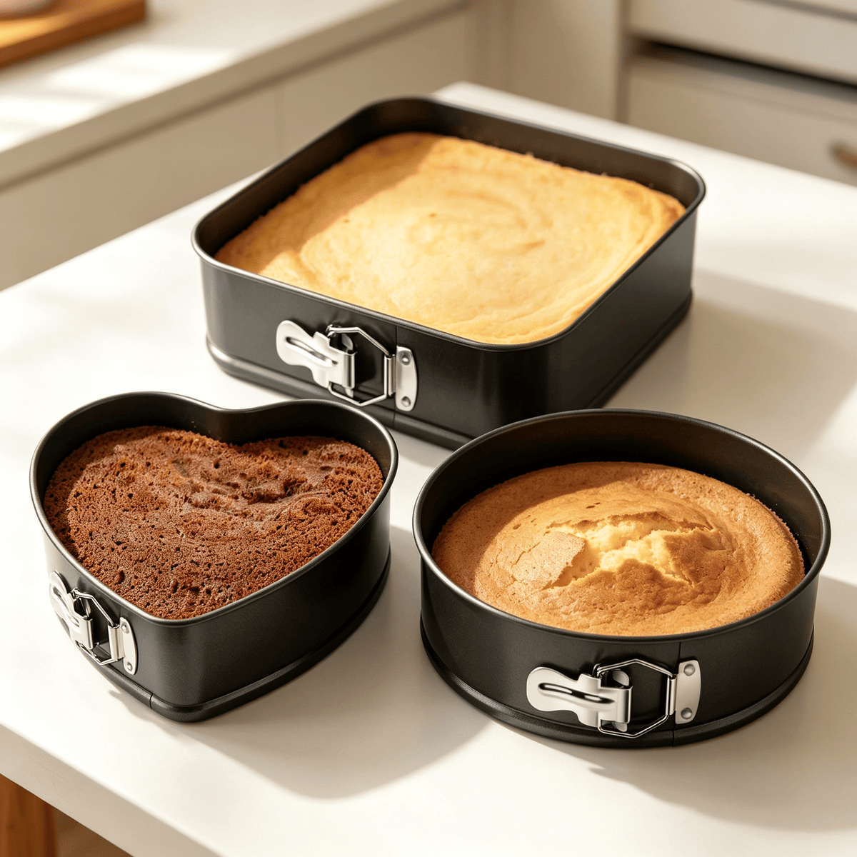 Springform Cheesecake Pans 3 Pack, Heart, Round & Square Shapes, 9 10 11 Inch BPA Free Nonstick Cake Molds for Home Baking