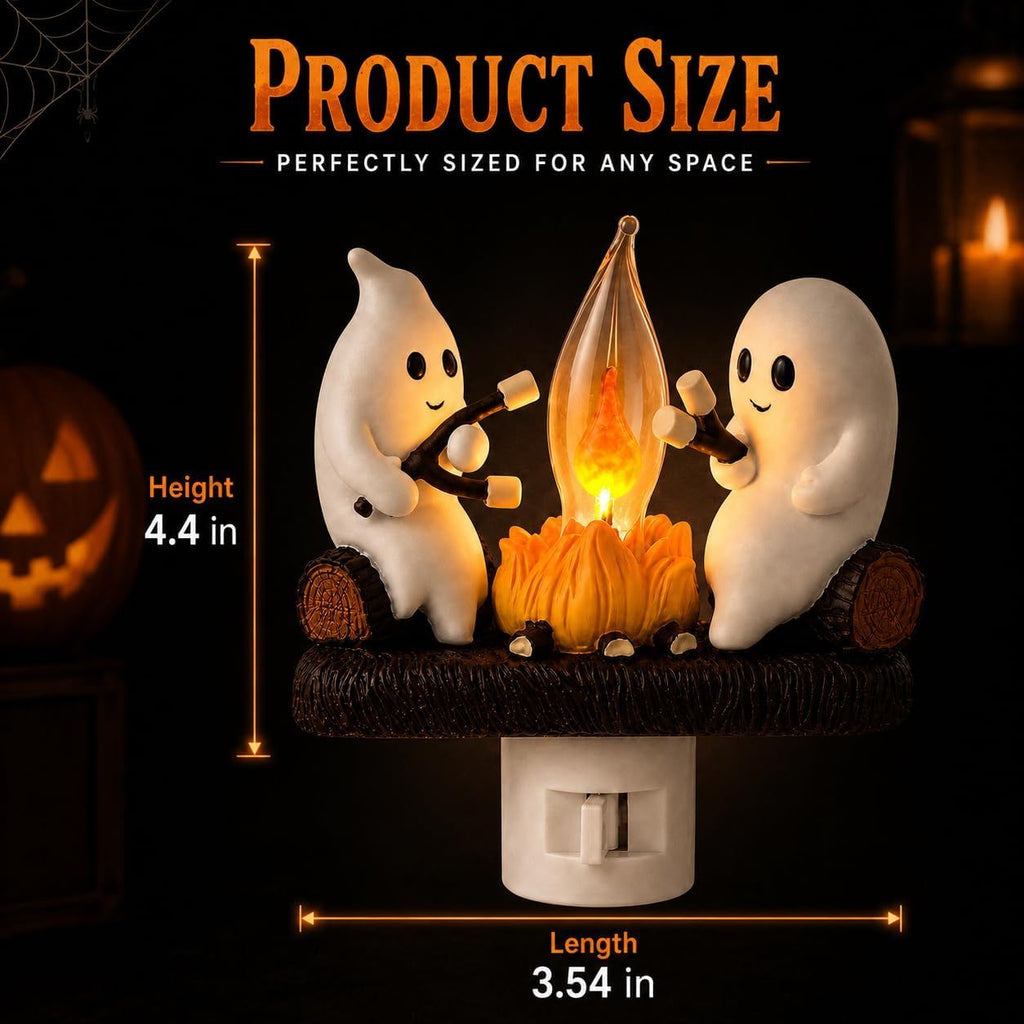 Ghost Campfire Night Light, Plug-in Wall Flickering Flame Nightlight, Halloween 3D Cute Spooky Marshmallow Ghost Decoration for Bedroom, Spooky Season Home Halloween Decor for Kids Adults