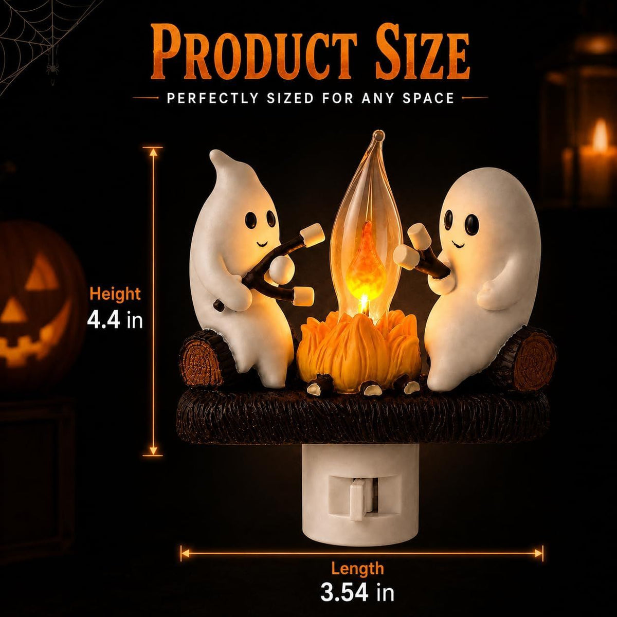 Ghost Campfire Night Light, Plug-in Wall Flickering Flame Nightlight, Halloween 3D Cute Spooky Marshmallow Ghost Decoration for Bedroom, Spooky Season Home Halloween Decor for Kids Adults