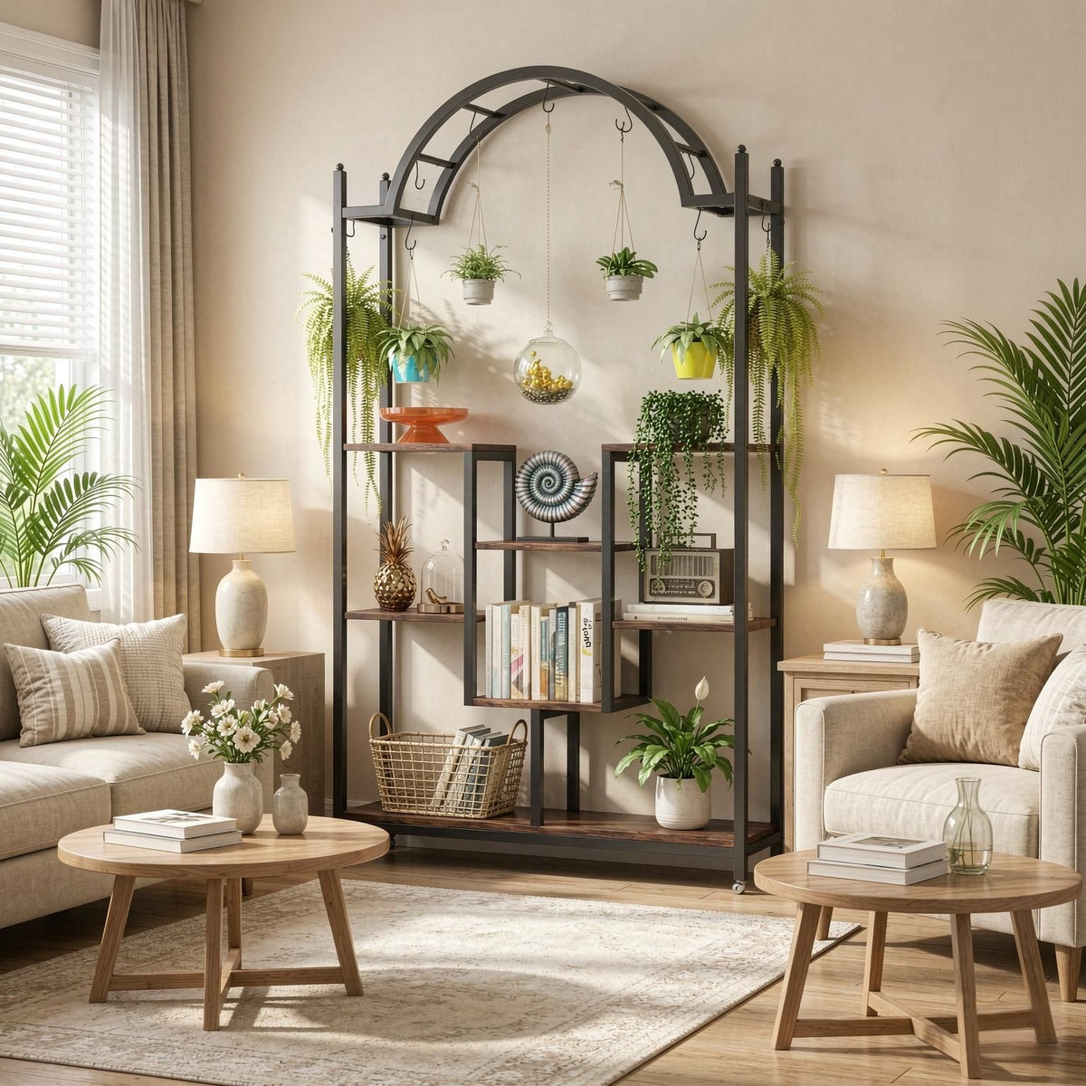 Arched Plant Stand 74.8 Inch Flower Stands with Hanging Hooks for Indoor Outdoor Garden Decorative Metal Plant Support Frame