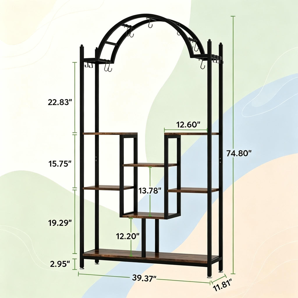 Arched Plant Stand 74.8 Inch Flower Stands with Hanging Hooks for Indoor Outdoor Garden Decorative Metal Plant Support Frame