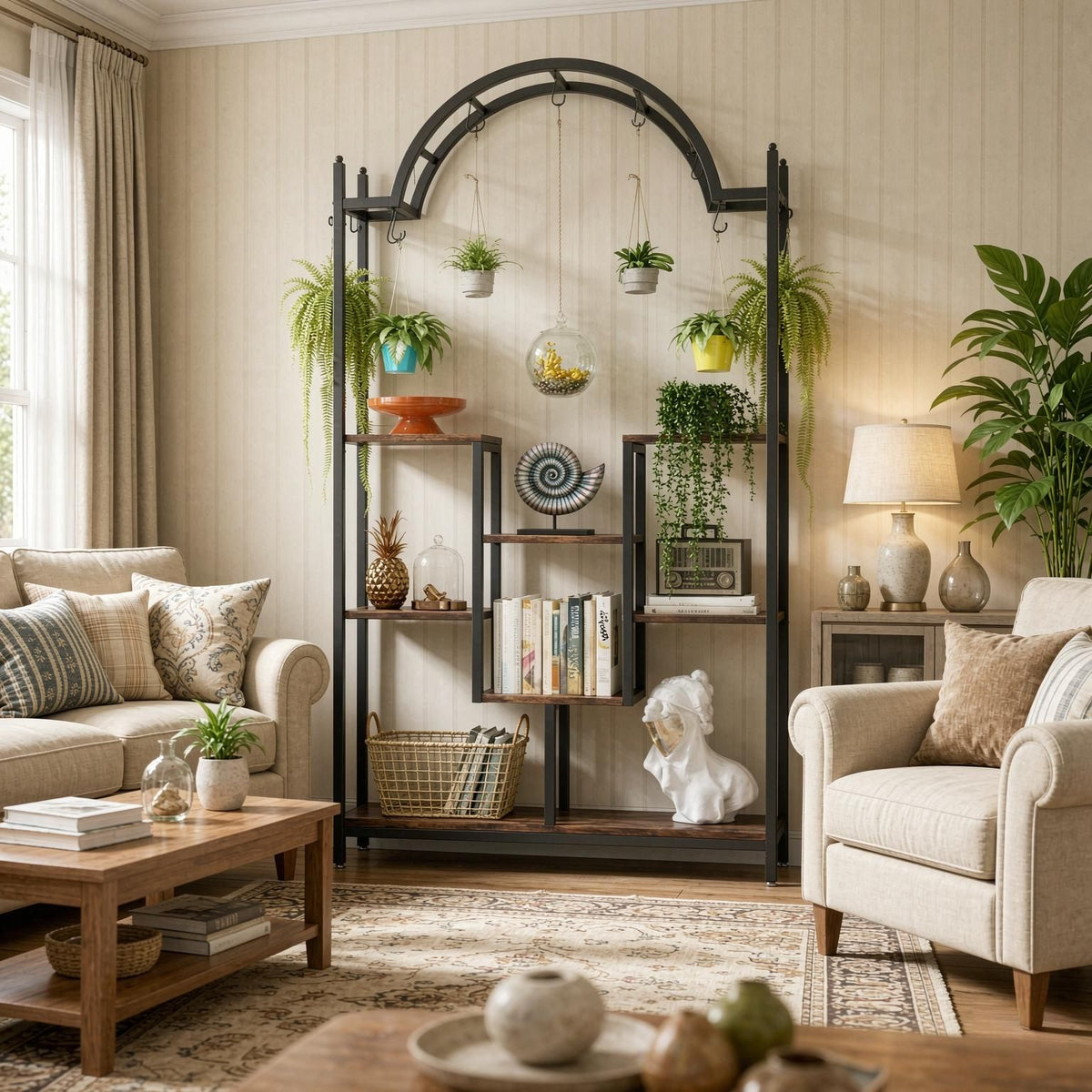 Arched Plant Stand 74.8 Inch Flower Stands with Hanging Hooks for Indoor Outdoor Garden Decorative Metal Plant Support Frame