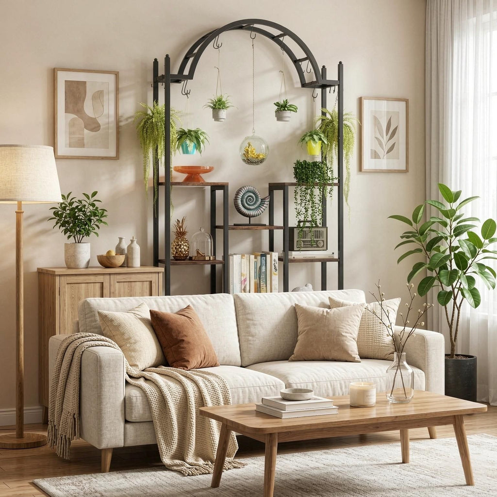 Arched Plant Stand 74.8 Inch Flower Stands with Hanging Hooks for Indoor Outdoor Garden Decorative Metal Plant Support Frame