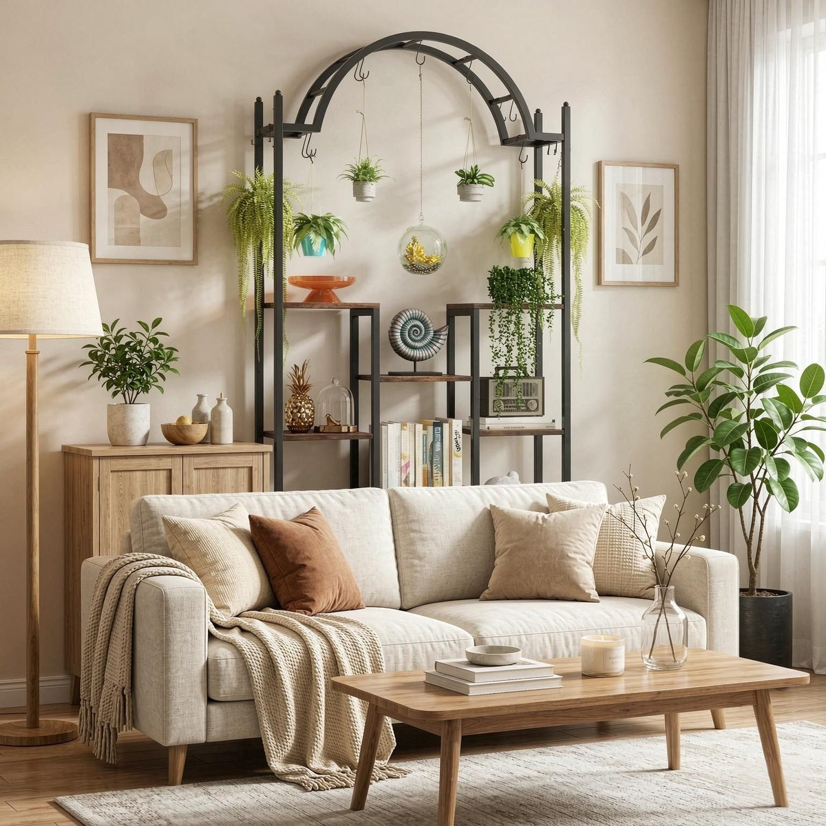 Arched Plant Stand 74.8 Inch Flower Stands with Hanging Hooks for Indoor Outdoor Garden Decorative Metal Plant Support Frame