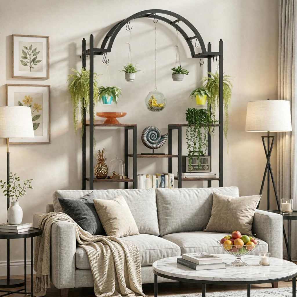 Arched Plant Stand 74.8 Inch Flower Stands with Hanging Hooks for Indoor Outdoor Garden Decorative Metal Plant Support Frame