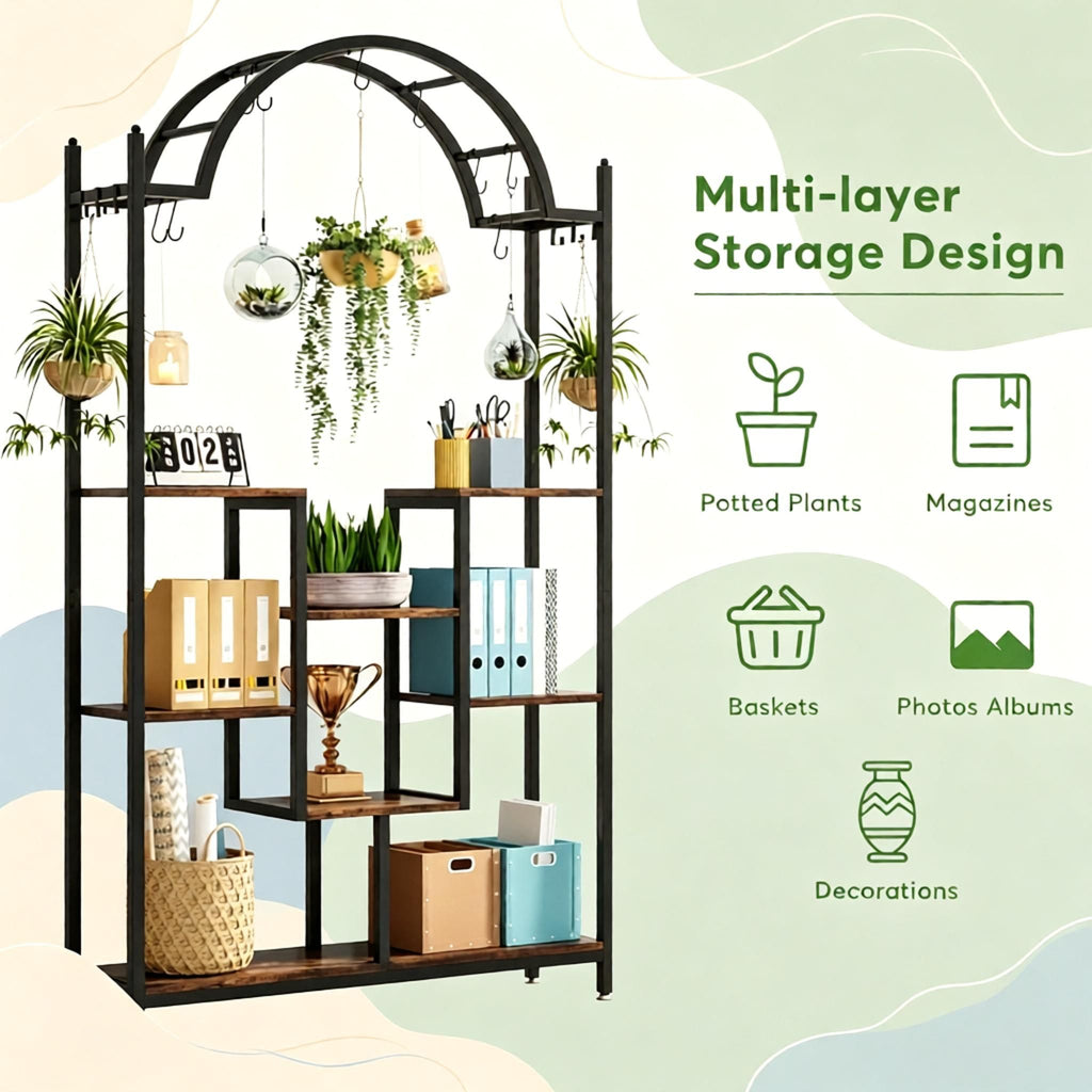 Arched Plant Stand 74.8 Inch Flower Stands with Hanging Hooks for Indoor Outdoor Garden Decorative Metal Plant Support Frame