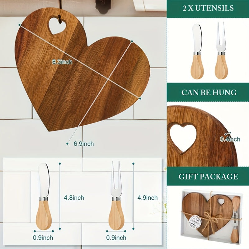 6Set Bridal Shower Favor Heart Cheese Board Cheese Knives Wood Mini Charcuterie Board Thank You Gift Box For Guest Bridal Prize Wedding Birthday Valentines And Christmas(Acacia & )