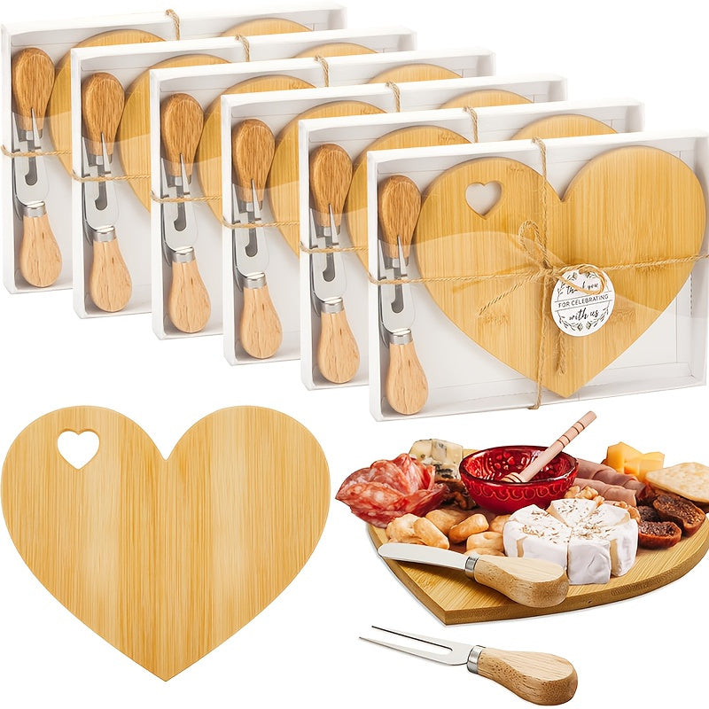 6Set Bridal Shower Favor Heart Cheese Board Cheese Knives Wood Mini Charcuterie Board Thank You Gift Box For Guest Bridal Prize Wedding Birthday Valentines And Christmas(Acacia & )