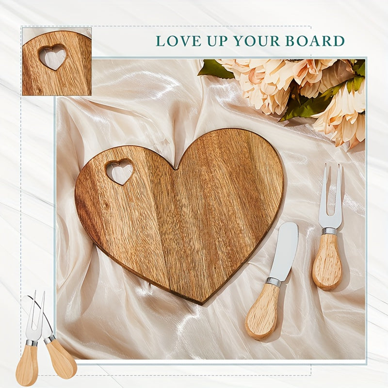 6Set Bridal Shower Favor Heart Cheese Board Cheese Knives Wood Mini Charcuterie Board Thank You Gift Box For Guest Bridal Prize Wedding Birthday Valentines And Christmas(Acacia & )