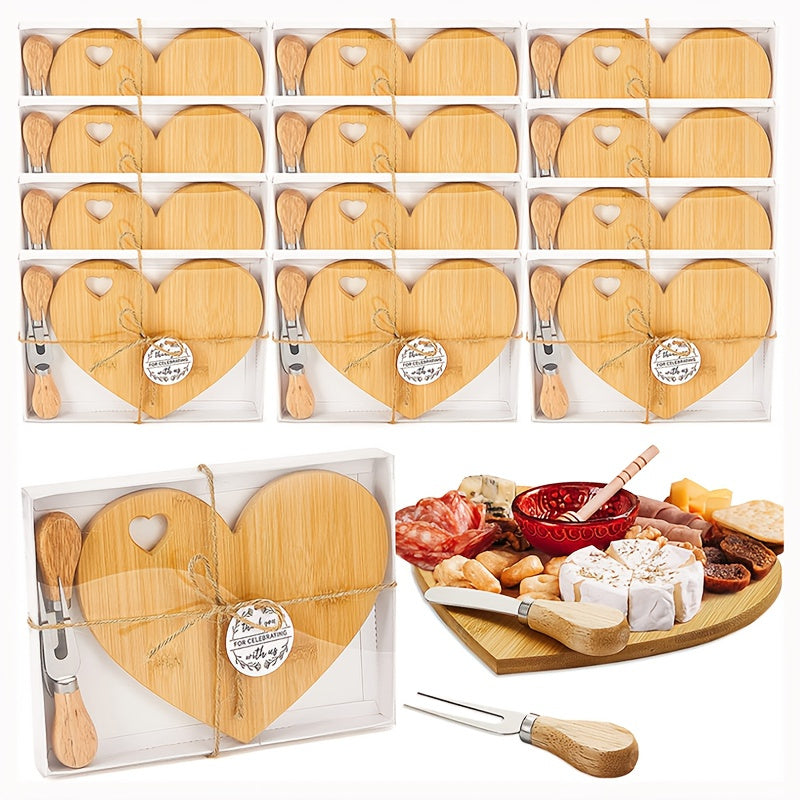 6Set Bridal Shower Favor Heart Cheese Board Cheese Knives Wood Mini Charcuterie Board Thank You Gift Box For Guest Bridal Prize Wedding Birthday Valentines And Christmas(Acacia & )