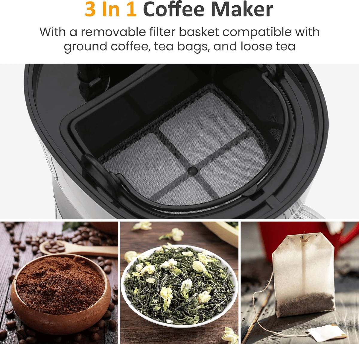 20 oz Iced Tea Coffee Maker with Reusable Filter – Small Size, Hot Brewing Capability, Cup Capacity: 90 mL; Stainless Steel Drip Coffee Maker with Mechanical Buttons; Product List: Iced Tea Maker