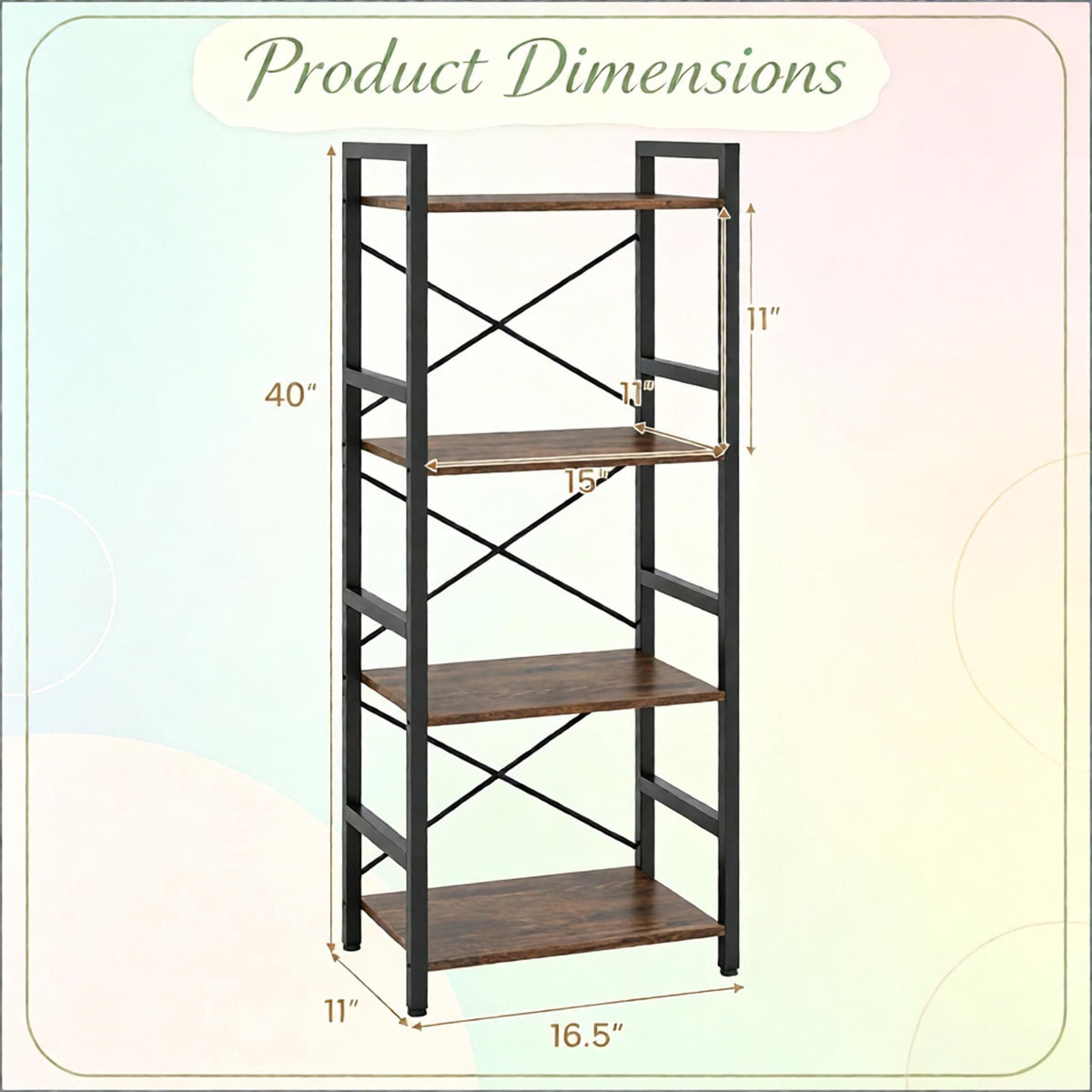 Narrow Freestanding 4-Tier Bookshelf Metal Frame Display Shelf for Home Office Organization Storage