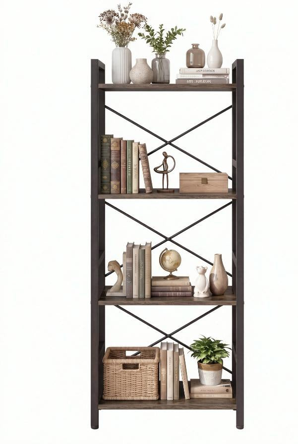Narrow Freestanding 4-Tier Bookshelf Metal Frame Display Shelf for Home Office Organization Storage