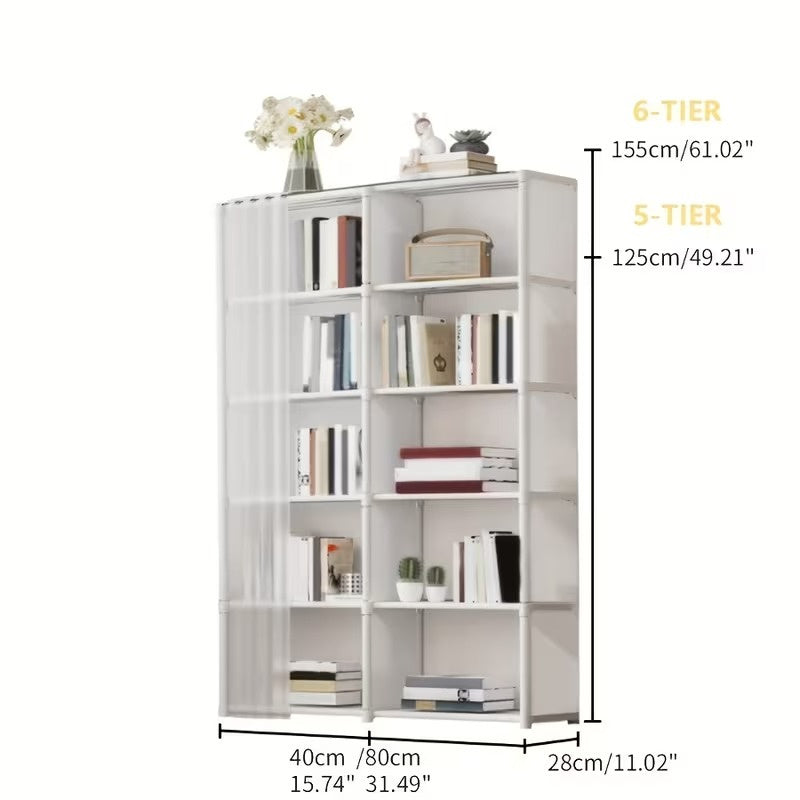 31.5 Inch Double Row Storage Shelf, Multi Purpose Clothes Organizer Cabinet with Dustproof Cover, Freestanding Storage Rack for Office, Classroom, Living Room, Bedroom and Dorm