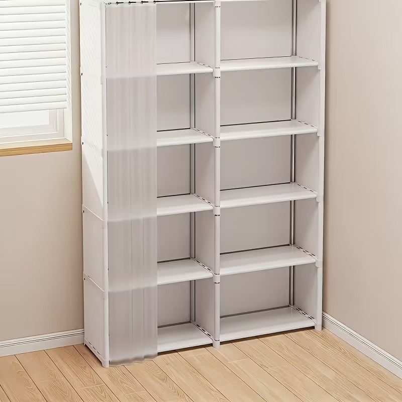 31.5 Inch Double Row Storage Shelf, Multi Purpose Clothes Organizer Cabinet with Dustproof Cover, Freestanding Storage Rack for Office, Classroom, Living Room, Bedroom and Dorm