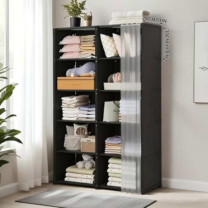 31.5 Inch Double Row Storage Shelf, Multi Purpose Clothes Organizer Cabinet with Dustproof Cover, Freestanding Storage Rack for Office, Classroom, Living Room, Bedroom and Dorm
