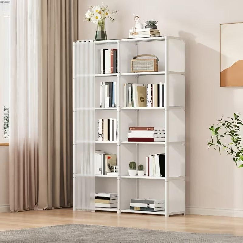31.5 Inch Double Row Storage Shelf, Multi Purpose Clothes Organizer Cabinet with Dustproof Cover, Freestanding Storage Rack for Office, Classroom, Living Room, Bedroom and Dorm