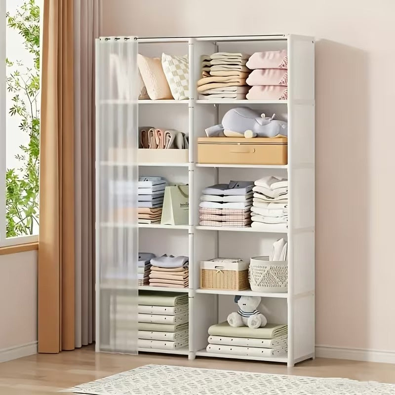 31.5 Inch Double Row Storage Shelf, Multi Purpose Clothes Organizer Cabinet with Dustproof Cover, Freestanding Storage Rack for Office, Classroom, Living Room, Bedroom and Dorm