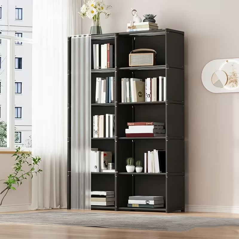 31.5 Inch Double Row Storage Shelf, Multi Purpose Clothes Organizer Cabinet with Dustproof Cover, Freestanding Storage Rack for Office, Classroom, Living Room, Bedroom and Dorm