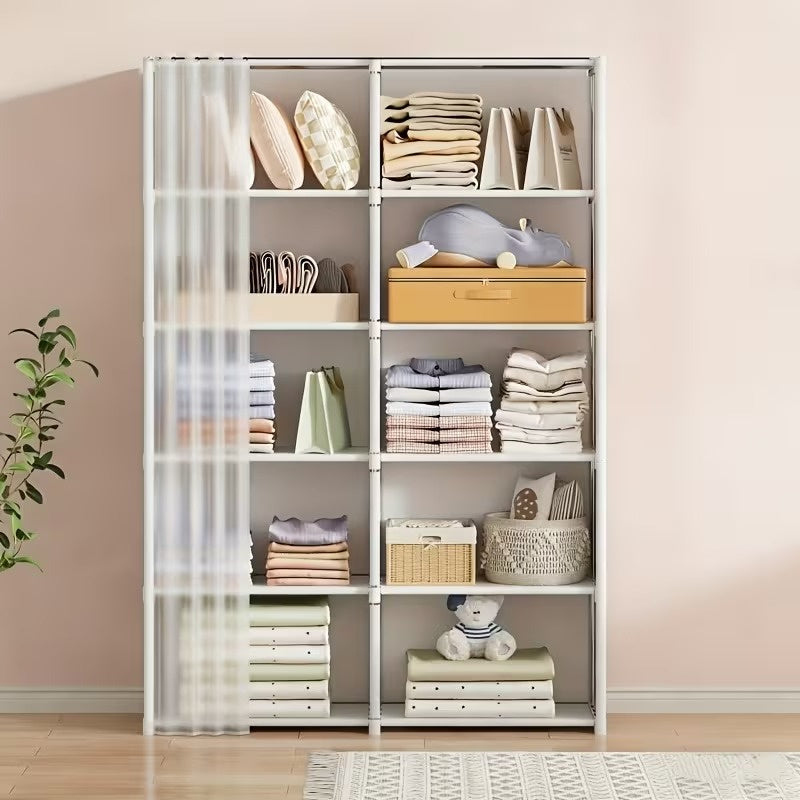 31.5 Inch Double Row Storage Shelf, Multi Purpose Clothes Organizer Cabinet with Dustproof Cover, Freestanding Storage Rack for Office, Classroom, Living Room, Bedroom and Dorm