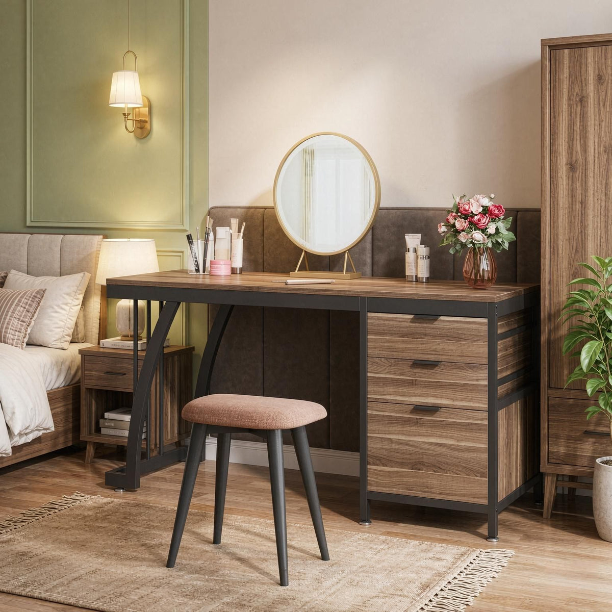 59" 3-Drawer Makeup Vanity Desk with Reversible Drawers Dressing Table for Bedroom Furniture And Home Decor