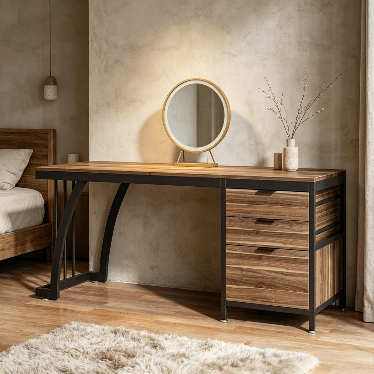 59" 3-Drawer Makeup Vanity Desk with Reversible Drawers Dressing Table for Bedroom Furniture And Home Decor