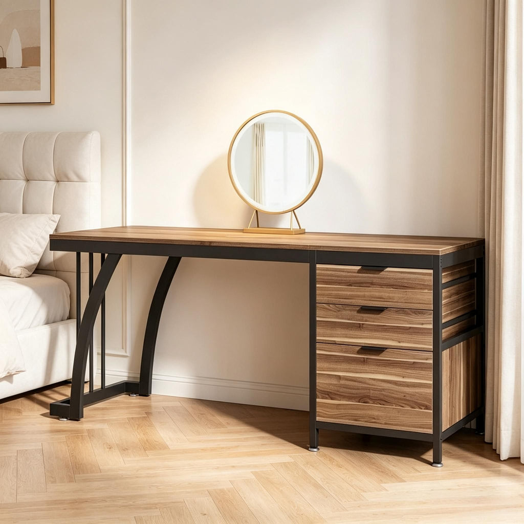 59" 3-Drawer Makeup Vanity Desk with Reversible Drawers Dressing Table for Bedroom Furniture And Home Decor