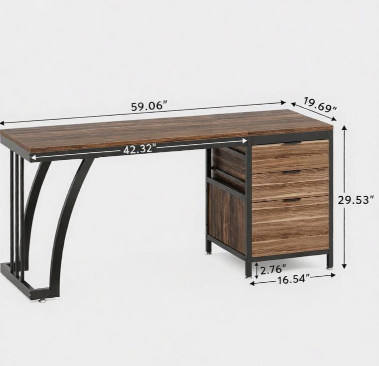 59" 3-Drawer Makeup Vanity Desk with Reversible Drawers Dressing Table for Bedroom Furniture And Home Decor