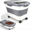 Collapsible Pet Food Storage Container with Wheels, Airtight Large Capacity Dog and Cat Food Bin for 5-30 lbs, Moisture Resistant Storage Box with Lid for Pet Food, Grain and Flour