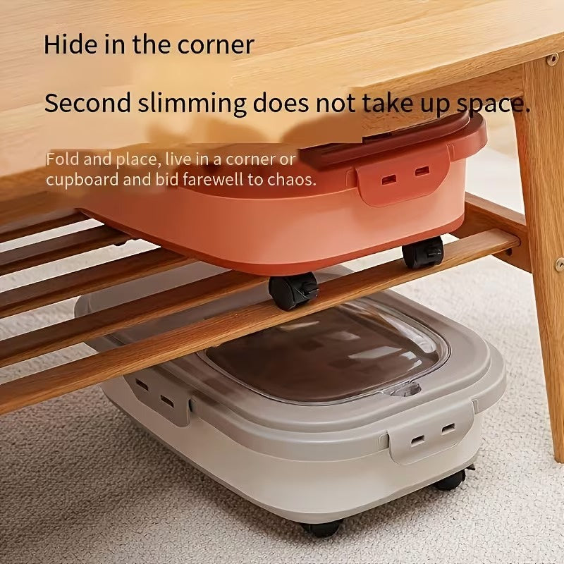 Collapsible Pet Food Storage Container with Wheels, Airtight Large Capacity Dog and Cat Food Bin for 5-30 lbs, Moisture Resistant Storage Box with Lid for Pet Food, Grain and Flour