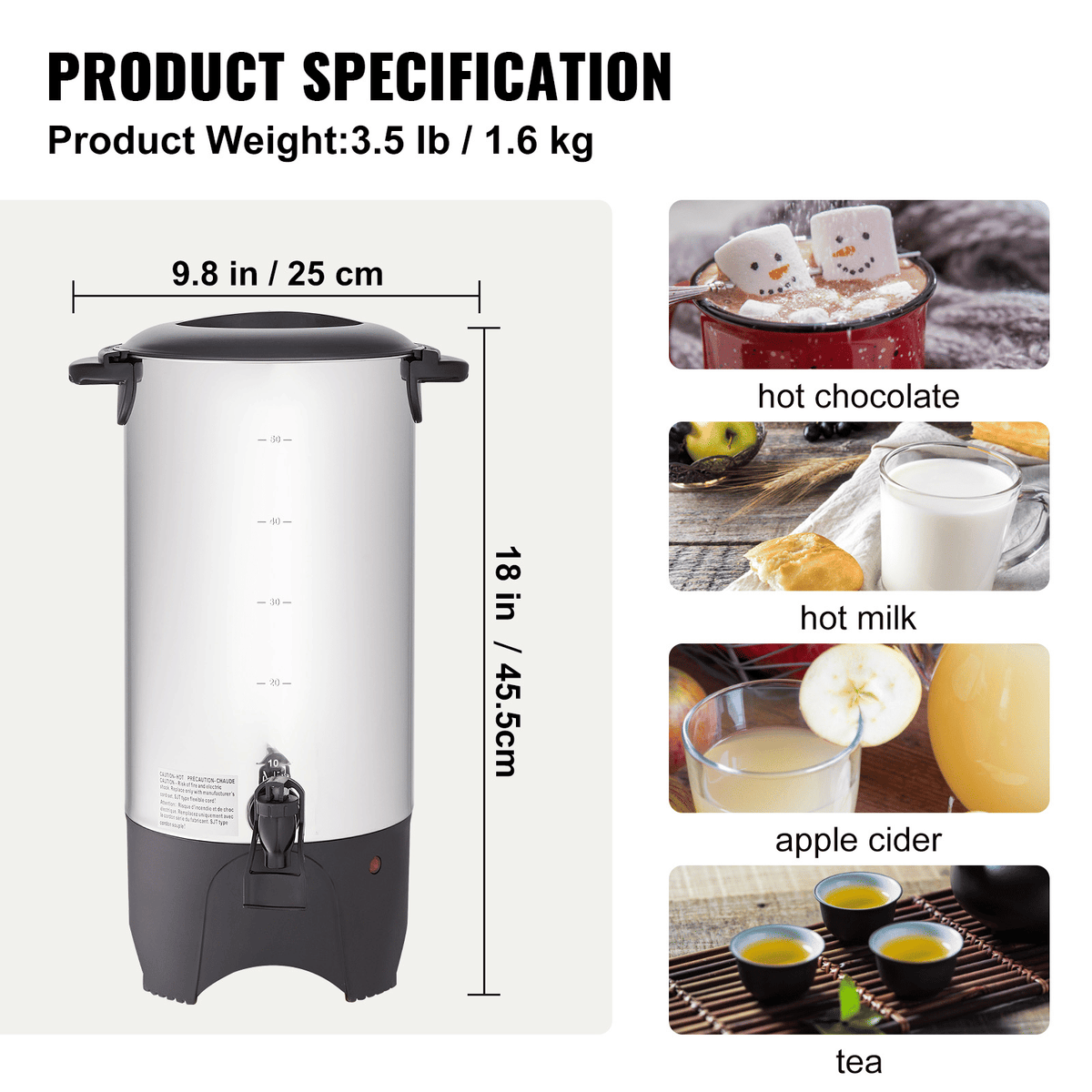Commercial Coffee Urn (50-cup capacity), Stainless Steel Coffee Dispenser – Fast-Brew Function; drip coffee maker; stainless steel drip coffee maker; suitable for restaurants, offices, coffee shops