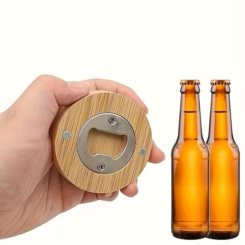 20pcs Round Bamboo Bottle Opener, Refrigerator DIY Magnetic Bamboo Blank Bottle Opener, Fridge Magnet Wedding Favors For Guests, Beer Opener For Home Kitchen Gadgets