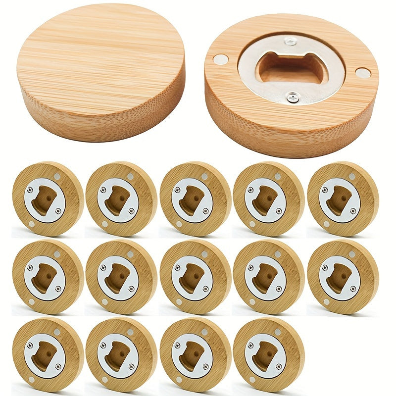 20pcs Round Bamboo Bottle Opener, Refrigerator DIY Magnetic Bamboo Blank Bottle Opener, Fridge Magnet Wedding Favors For Guests, Beer Opener For Home Kitchen Gadgets