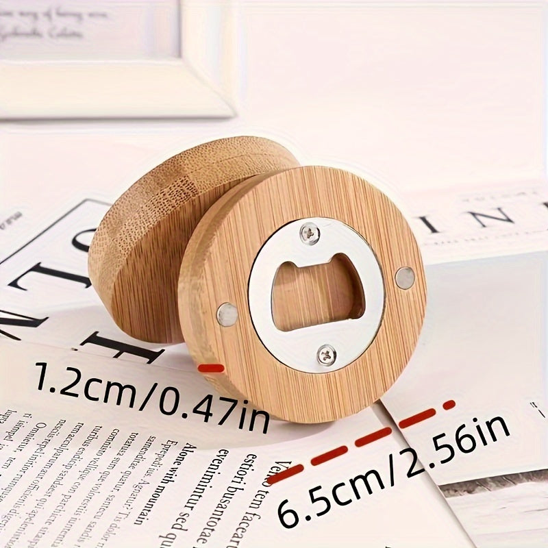20pcs Round Bamboo Bottle Opener, Refrigerator DIY Magnetic Bamboo Blank Bottle Opener, Fridge Magnet Wedding Favors For Guests, Beer Opener For Home Kitchen Gadgets