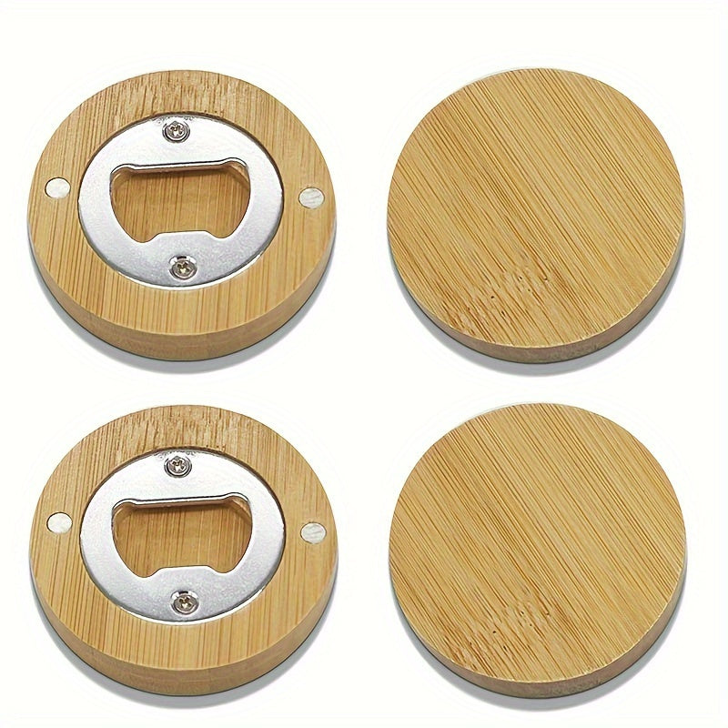 20pcs Round Bamboo Bottle Opener, Refrigerator DIY Magnetic Bamboo Blank Bottle Opener, Fridge Magnet Wedding Favors For Guests, Beer Opener For Home Kitchen Gadgets