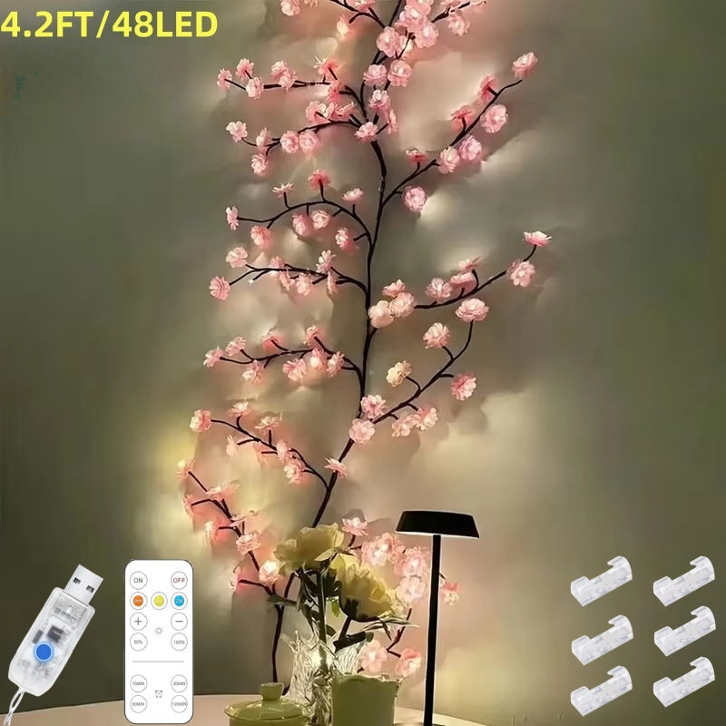 The cherry blossom branches can be customized. The LED tree-shaped lamp is 7.55 feet long and has 148 LEDs. It is suitable for wall decoration and can be used in various festivals and scenarios.