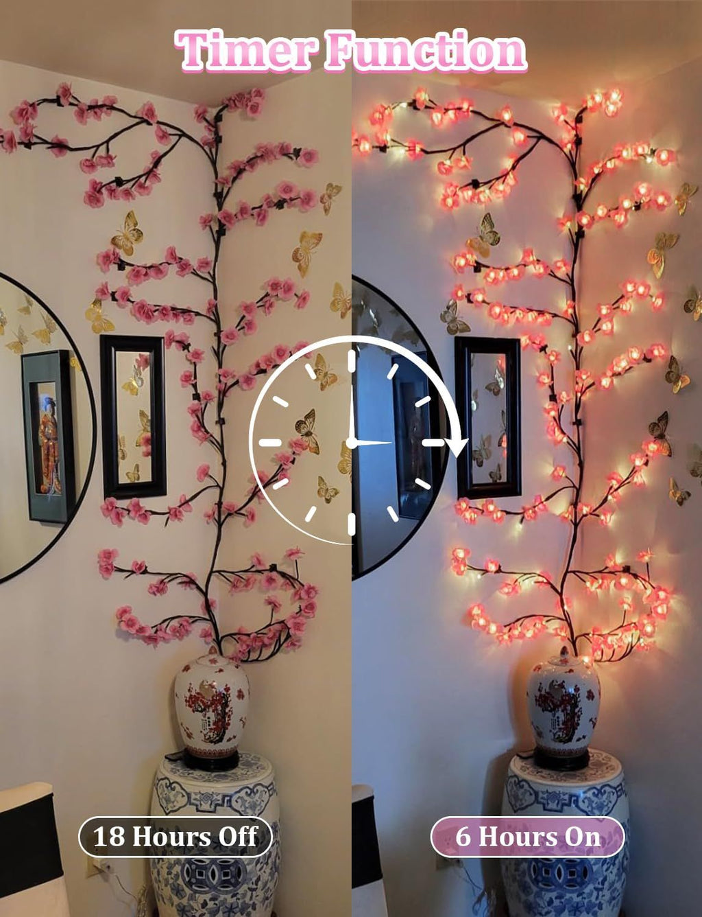 The cherry blossom branches can be customized. The LED tree-shaped lamp is 7.55 feet long and has 148 LEDs. It is suitable for wall decoration and can be used in various festivals and scenarios.