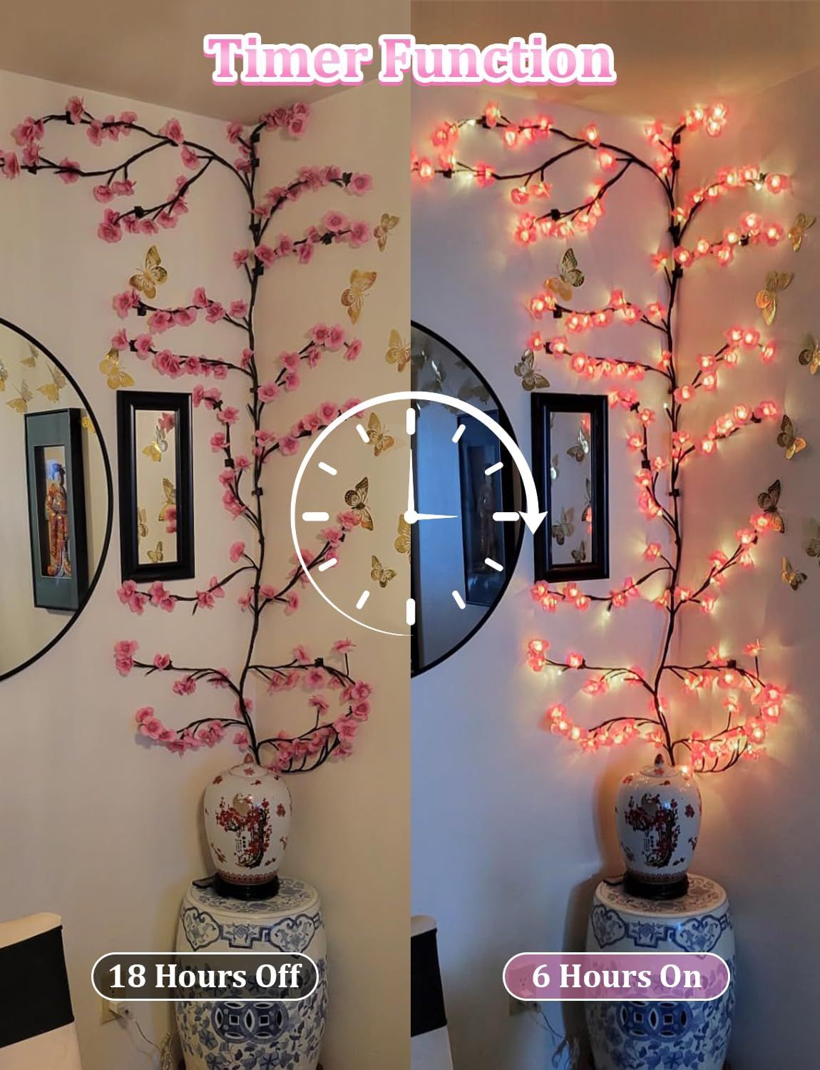 The cherry blossom branches can be customized. The LED tree-shaped lamp is 7.55 feet long and has 148 LEDs. It is suitable for wall decoration and can be used in various festivals and scenarios.