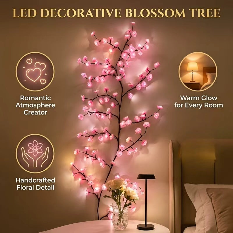 The cherry blossom branches can be customized. The LED tree-shaped lamp is 7.55 feet long and has 148 LEDs. It is suitable for wall decoration and can be used in various festivals and scenarios.