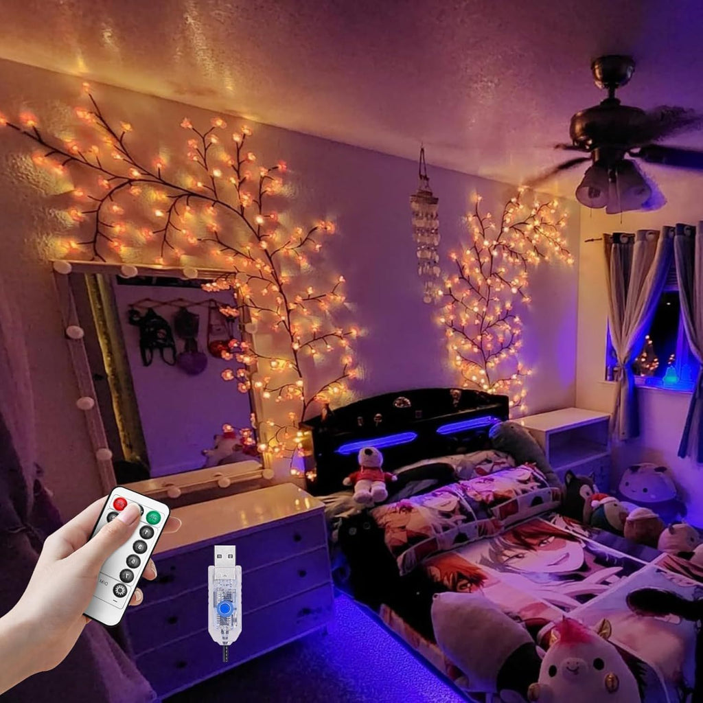 The cherry blossom branches can be customized. The LED tree-shaped lamp is 7.55 feet long and has 148 LEDs. It is suitable for wall decoration and can be used in various festivals and scenarios.