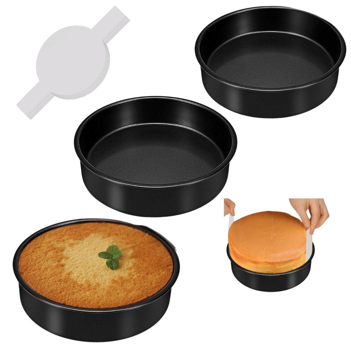 8-inch cake mold set (3 pieces), non-stick baking mold set, includes 90 sheets of pre-cut baking paper, suitable for multi-layer cakes and round cake molds, perfect for birthday and Christmas baking.