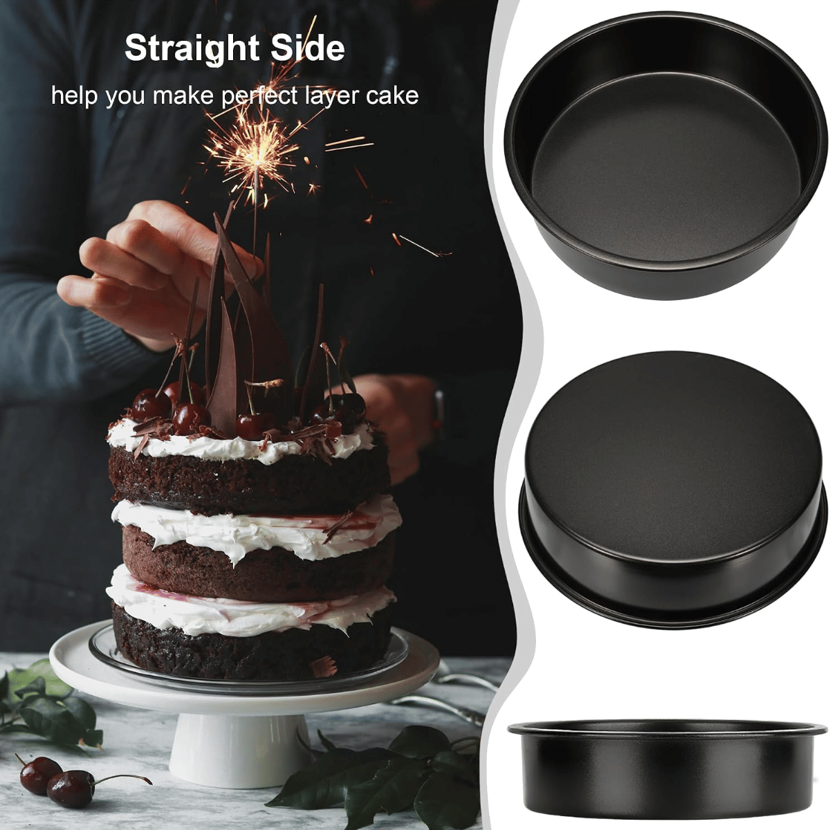8-inch cake mold set (3 pieces), non-stick baking mold set, includes 90 sheets of pre-cut baking paper, suitable for multi-layer cakes and round cake molds, perfect for birthday and Christmas baking.