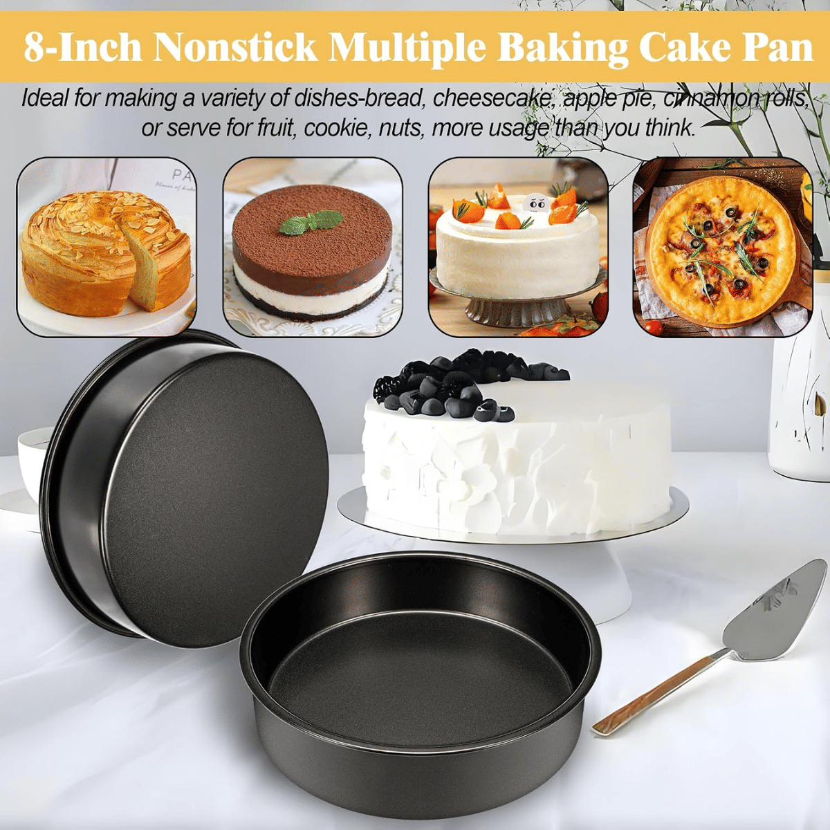 8-inch cake mold set (3 pieces), non-stick baking mold set, includes 90 sheets of pre-cut baking paper, suitable for multi-layer cakes and round cake molds, perfect for birthday and Christmas baking.
