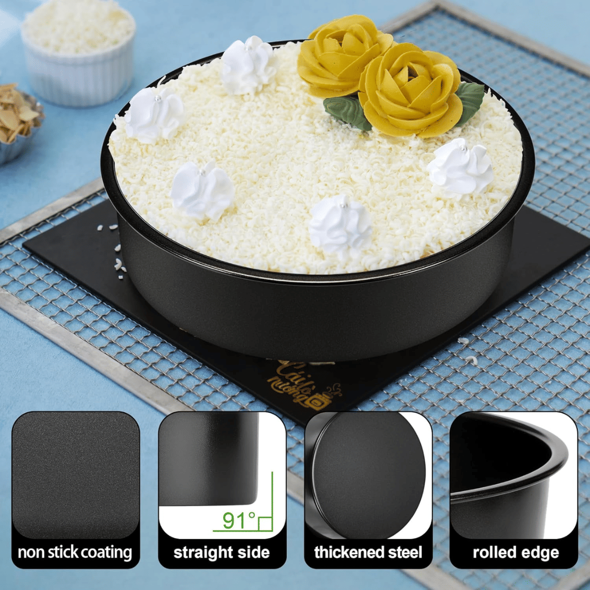 8-inch cake mold set (3 pieces), non-stick baking mold set, includes 90 sheets of pre-cut baking paper, suitable for multi-layer cakes and round cake molds, perfect for birthday and Christmas baking.